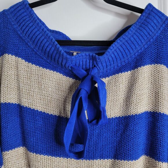 Free People Women's Size Sm Cassidy Striped Sweater Off Shoulder Drawstring Neck - Picture 2 of 5